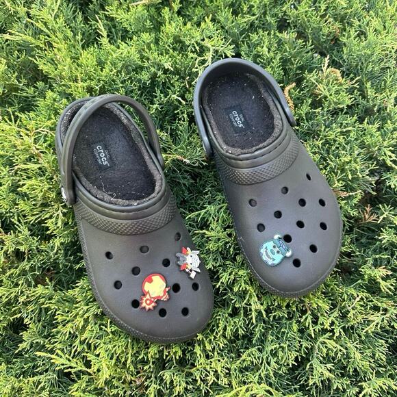 Crocs Classic‎ Lined Clogs With Charms Unisex Size M7 W9 Black Sandals - Picture 6 of 15